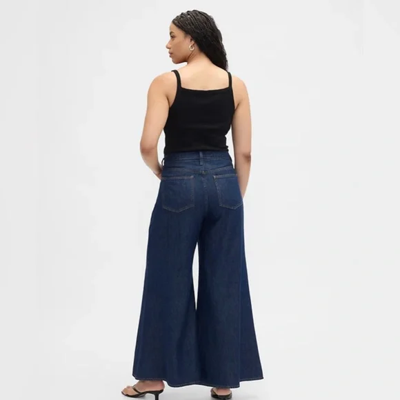 Wide-Leg Dark Blue Jeans - Picture 6 of 12